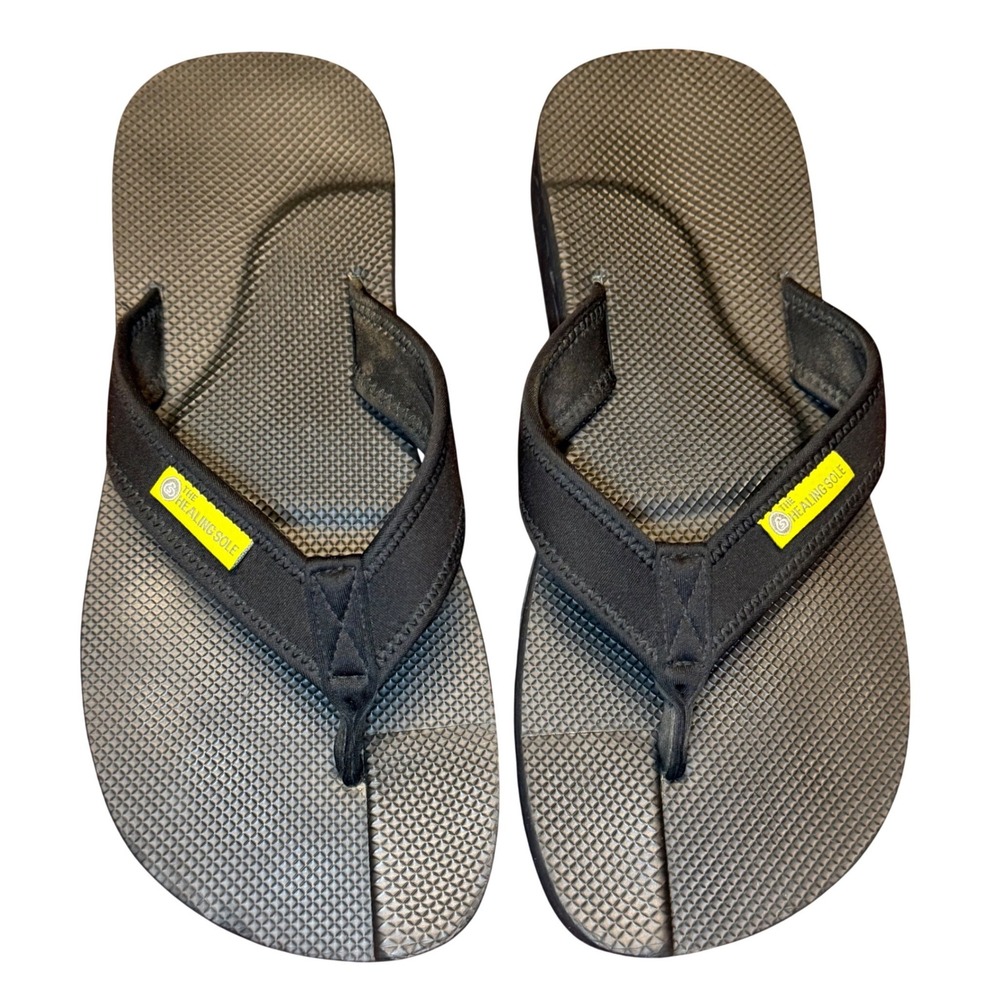 The Healing Sole Mens Flip Flops Black Orthopedic Sandals Plantar Fasciitis 11.5